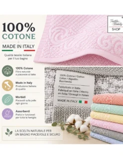 Set Asciugamani Bagno Damasco 6 Pezzi in Cotone, 350 gr/mq, Made in Italy