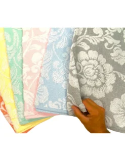 Set Asciugamani Bagno in Cotone 60x100 e 40x60 Flowers, 6 Pezzi, 350 gr/mq, Colori Pastello, Made in Italy, Assorbenti e Morbidi