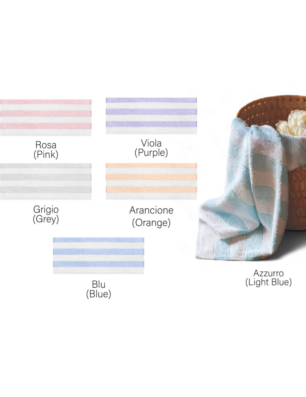 Set Asciugamani Bagno in Cotone Rigati 60x100 e 40x60, 6 Pezzi, 350 gr/mq, Colori unici, Made in Italy, Assorbenti e Morbidi