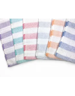 Set Asciugamani Bagno in Cotone Rigati 60x100 e 40x60, 6 Pezzi, 350 gr/mq, Colori unici, Made in Italy, Assorbenti e Morbidi
