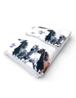 Set Asciugamani Cavalli Bianco 500 g/m² 100% Cotone | 1 Asciugamano 60x110 + 1 Ospite 40x60 con Balza Stampata