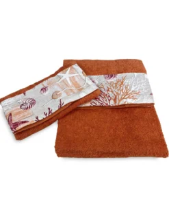 SET asciugamani con bordo CORALLI ROSSO in puro cotone Made in Italy