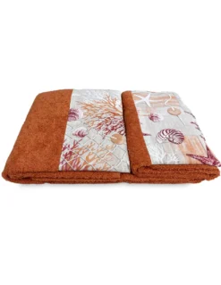SET asciugamani con bordo CORALLI ROSSO in puro cotone Made in Italy