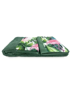 SET asciugamani con bordo FLAMINGO in puro cotone Made in Italy