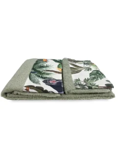 SET asciugamani con bordo GIUNGLA in puro cotone Made in Italy