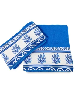 SET asciugamani con bordo GRECIA Mare marino blu in puro cotone Made in Italy