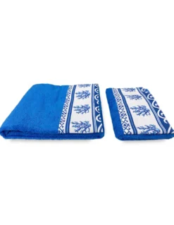 SET asciugamani con bordo GRECIA Mare marino blu in puro cotone Made in Italy