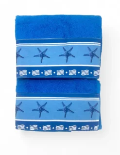 SET asciugamani con bordo Stelle Marine Blu in puro cotone Made in Italy