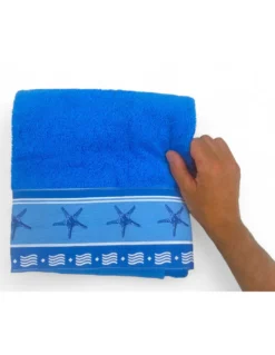 SET asciugamani con bordo Stelle Marine Blu in puro cotone Made in Italy