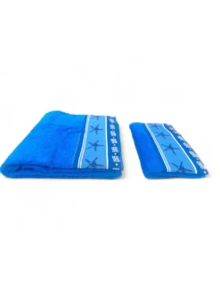 SET asciugamani con bordo Stelle Marine Blu in puro cotone Made in Italy
