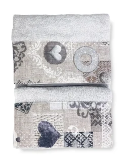SET asciugamani con bordo Tirolese SHABBY Beige in puro cotone Made in Italy