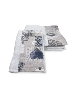 SET asciugamani con bordo Tirolese SHABBY Beige in puro cotone Made in Italy