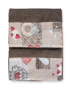 SET asciugamani con bordo Tirolese SHABBY Rosso in puro cotone Made in Italy