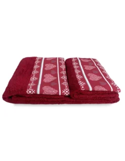 SET asciugamani con bordo tirolese CUORE ROSSO in puro cotone Made in Italy