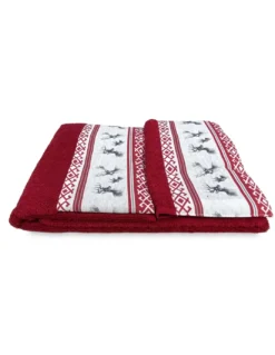 SET asciugamani con bordo tirolese CERVINO ROSSO in puro cotone Made in Italy