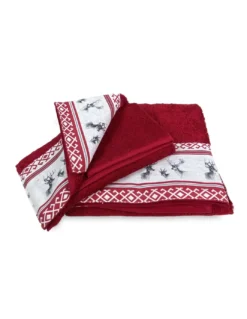 SET asciugamani con bordo tirolese CERVINO ROSSO in puro cotone Made in Italy