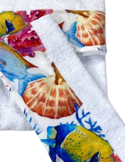 Set Asciugamani Mare Bianco 500 g/m² 100% Cotone | 1 Asciugamano 60x110 + 1 Ospite 40x60 con Balza Acquario Pesci
