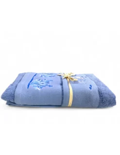 Set Asciugamani Mare Blu Pesci Coralli - Spugna 100% Cotone - Ricamo Nautico Bianco - Made in Italy