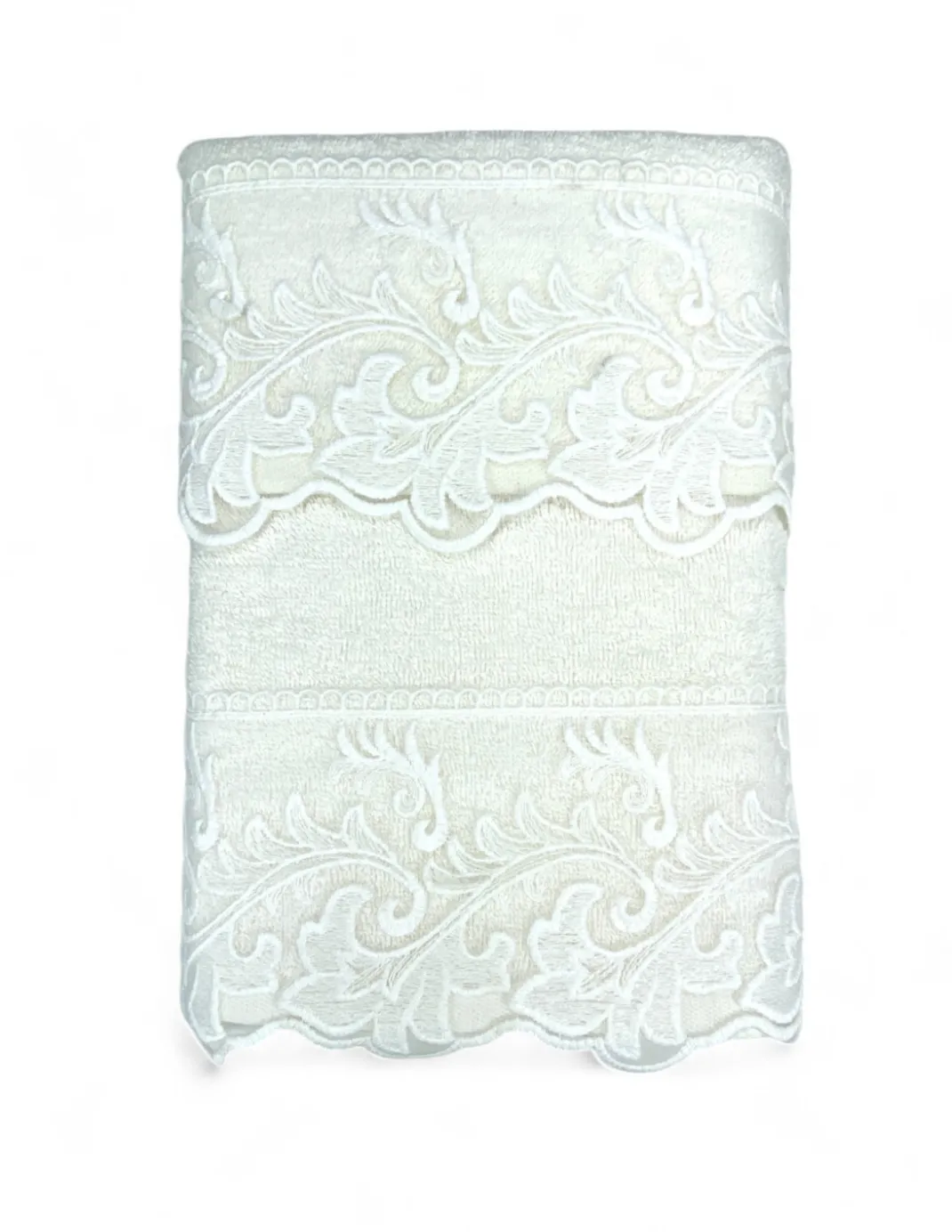 Set Asciugamani 1+1 Pizzo Macramè Toscana Panna, Puro Cotone, Made in Italy, Idea Regalo, Confezione Elegante