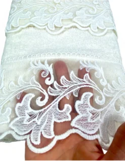 Set Asciugamani 1+1 Pizzo Macramè Toscana Panna, Puro Cotone, Made in Italy, Idea Regalo, Confezione Elegante