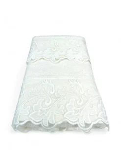 Set Asciugamani 1+1 Pizzo Macramè Toscana Panna, Puro Cotone, Made in Italy, Idea Regalo, Confezione Elegante