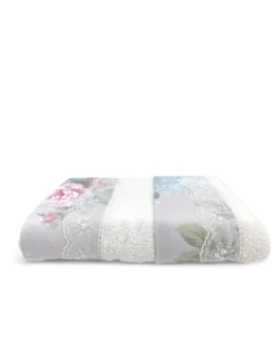 Set Asciugamani 1+1 Pizzo Macramè Roseto Panna, Puro Cotone, Made in Italy, Idea Regalo, Confezione Elegante