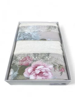 Set Asciugamani 1+1 Pizzo Macramè Roseto Panna, Puro Cotone, Made in Italy, Idea Regalo, Confezione Elegante