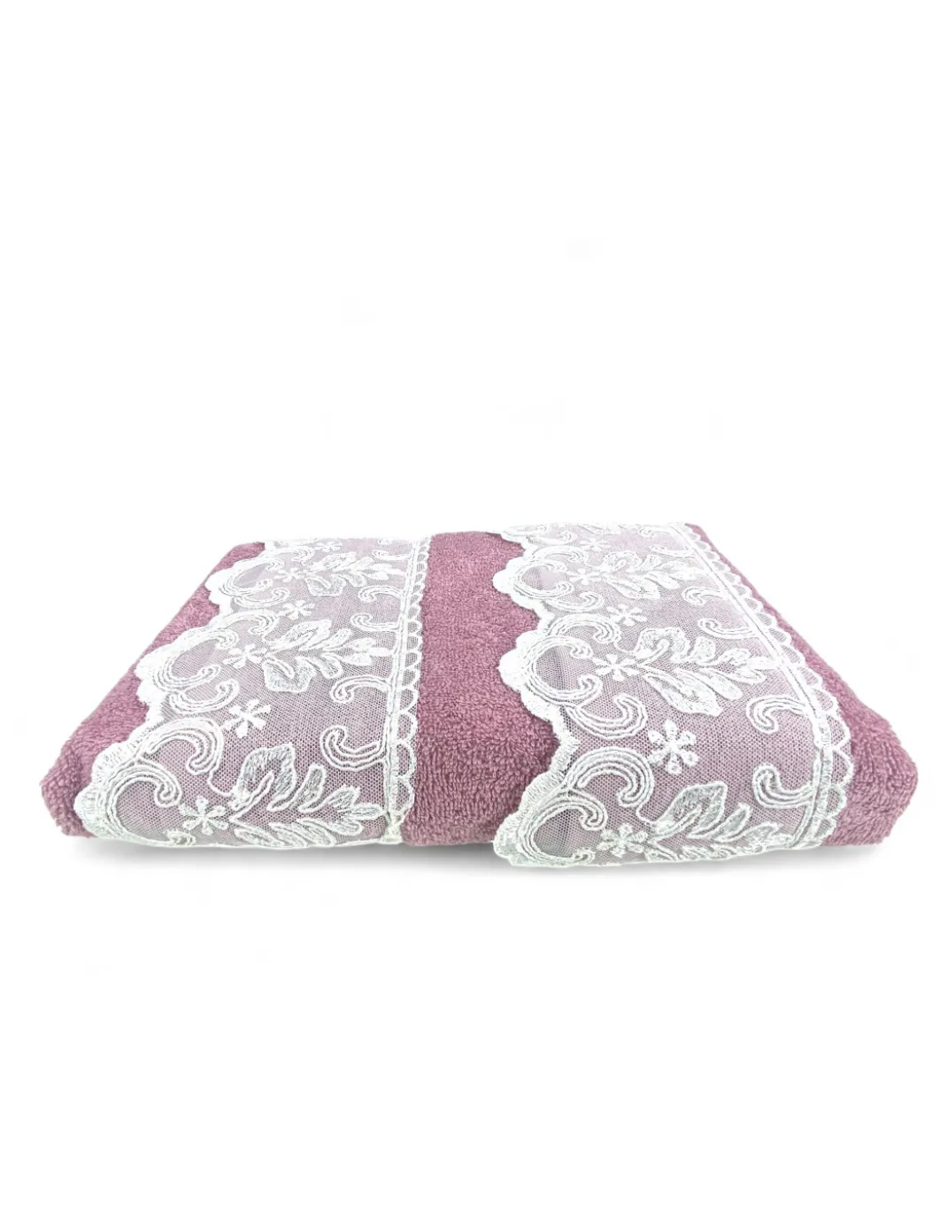 Set Asciugamani 1+1 Pizzo Macramè Malika Rosa, Puro Cotone, Made in Italy, Idea Regalo, Confezione Elegante