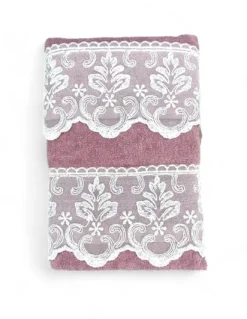 Set Asciugamani 1+1 Pizzo Macramè Malika Rosa, Puro Cotone, Made in Italy, Idea Regalo, Confezione Elegante