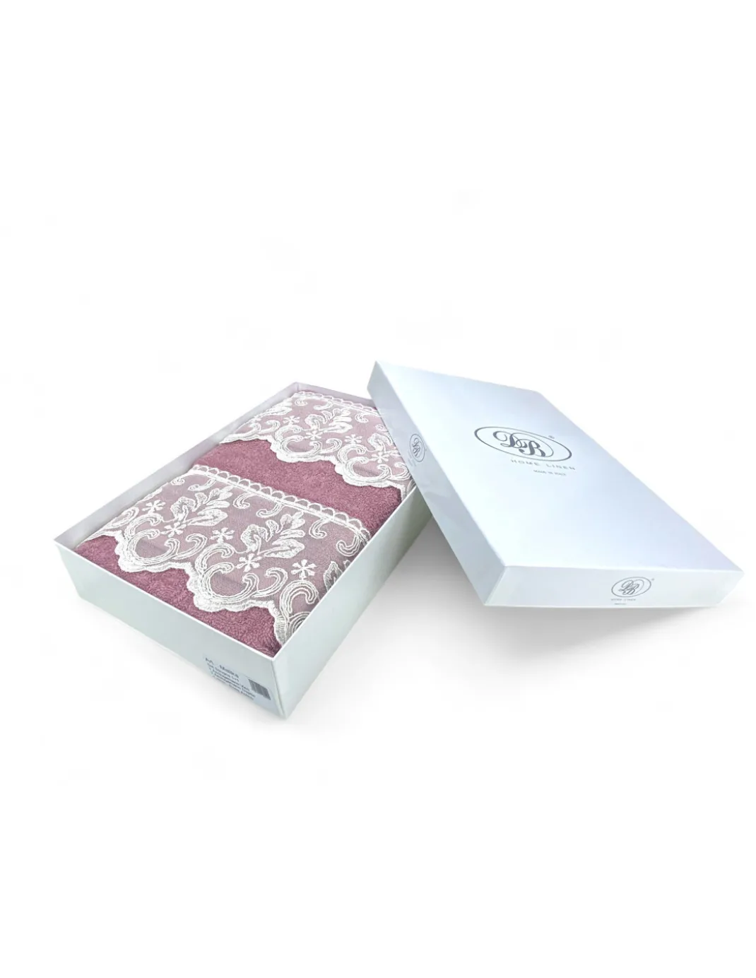 Set Asciugamani 1+1 Pizzo Macramè Malika Rosa, Puro Cotone, Made in Italy, Idea Regalo, Confezione Elegante