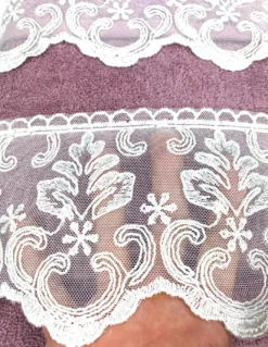 Set Asciugamani 1+1 Pizzo Macramè Malika Rosa, Puro Cotone, Made in Italy, Idea Regalo, Confezione Elegante