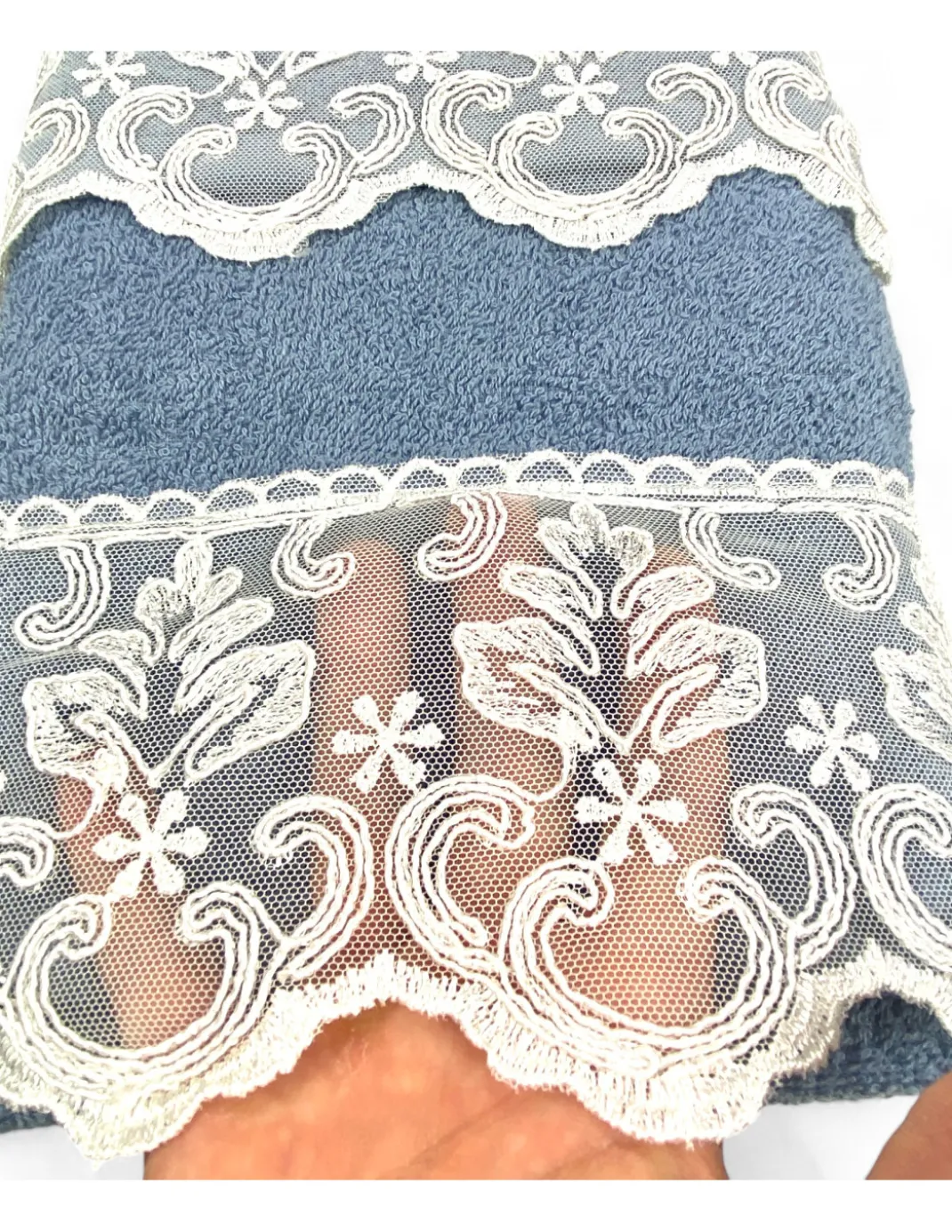 Set Asciugamani 1+1 Pizzo Macramè Malika Avio, Puro Cotone, Made in Italy, Idea Regalo, Confezione Elegante