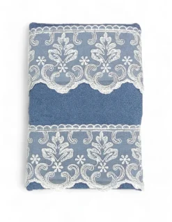 Set Asciugamani 1+1 Pizzo Macramè Malika Avio, Puro Cotone, Made in Italy, Idea Regalo, Confezione Elegante