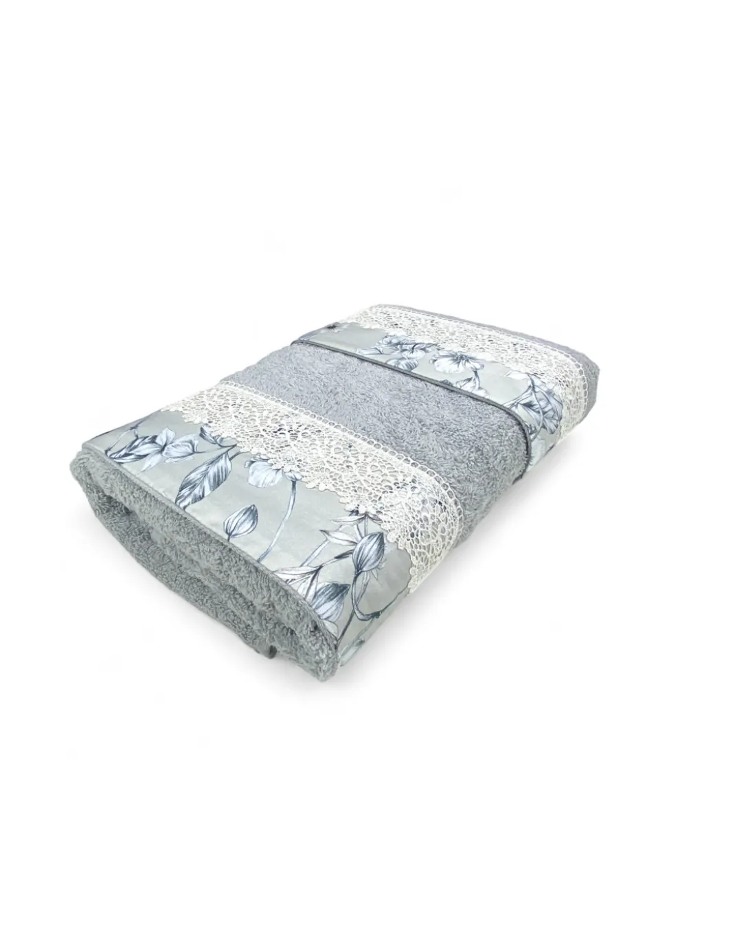 Set Asciugamani 1+1 Pizzo Macramè Glicine Grigio, Puro Cotone, Made in Italy, Idea Regalo, Confezione Elegante