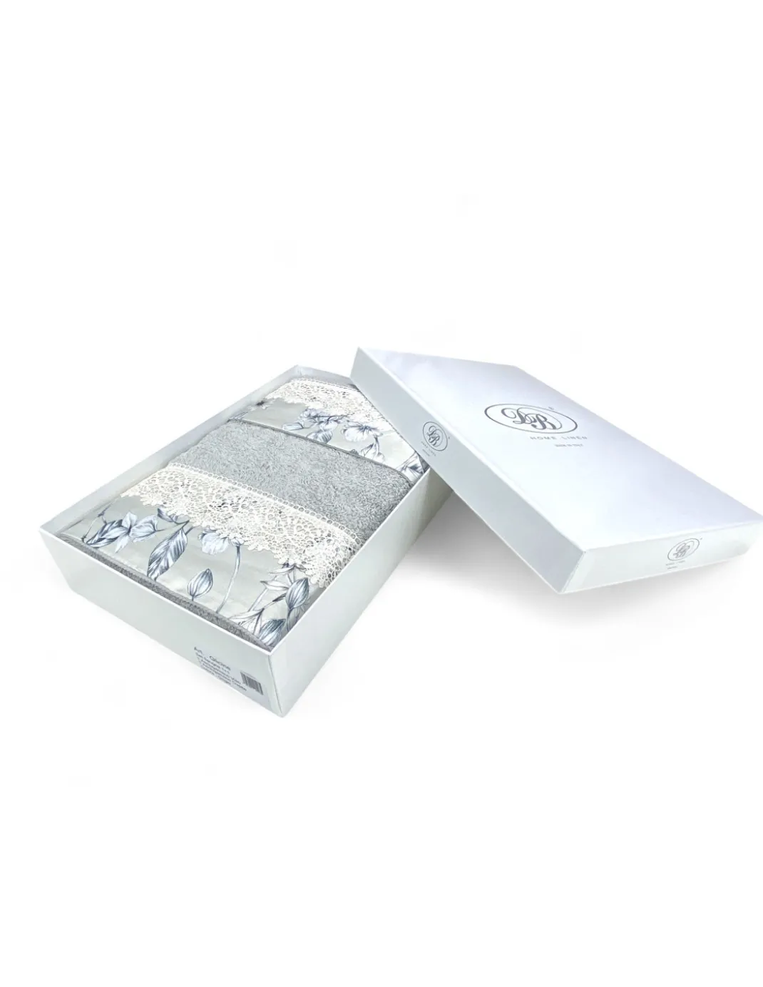 Set Asciugamani 1+1 Pizzo Macramè Glicine Grigio, Puro Cotone, Made in Italy, Idea Regalo, Confezione Elegante