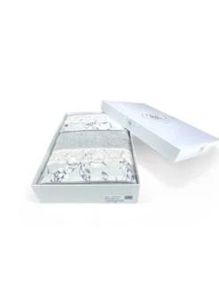 Set Asciugamani 1+1 Pizzo Macramè Glicine Grigio, Puro Cotone, Made in Italy, Idea Regalo, Confezione Elegante