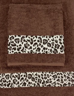 SET ASCIUGAMANI spugna JACQUARD 1+1 VISO e ospite MACULATO marrone