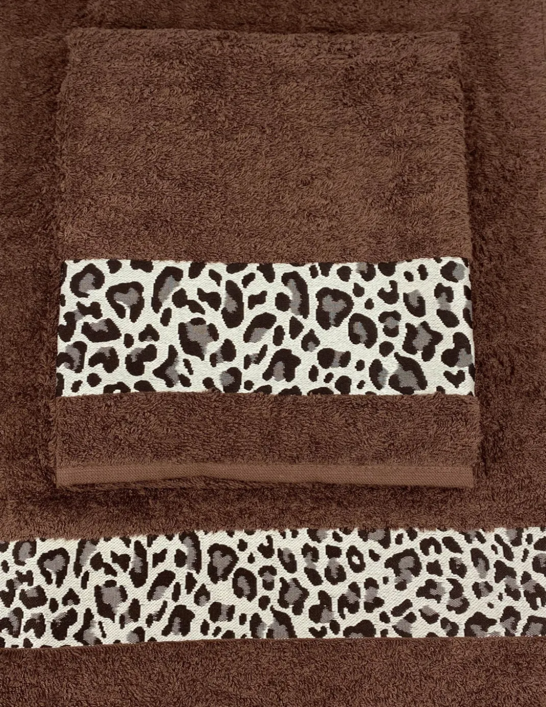 SET ASCIUGAMANI spugna JACQUARD 1+1 VISO e ospite MACULATO marrone