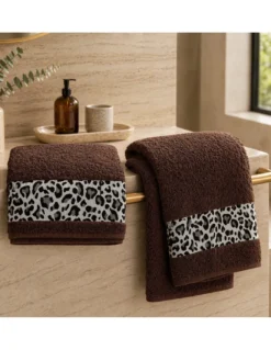 SET ASCIUGAMANI spugna JACQUARD 1+1 VISO e ospite MACULATO marrone