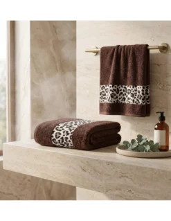 SET ASCIUGAMANI spugna JACQUARD 1+1 VISO e ospite MACULATO marrone