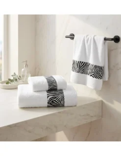 SET ASCIUGAMANI spugna JACQUARD 1+1 VISO e ospite ZEBRATO bianco