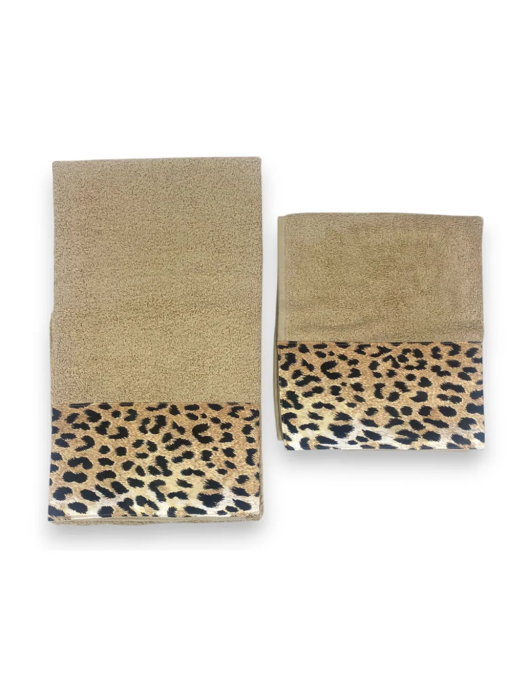 SET ASCIUGAMANI spugna 1+1 VISO e ospite Leopardato