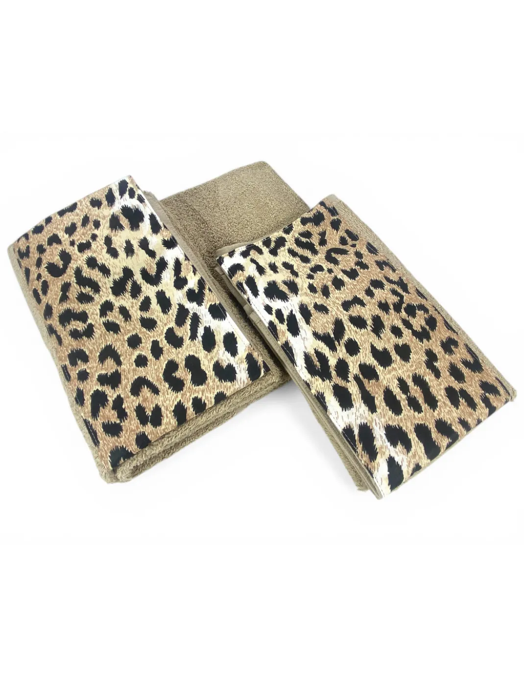 SET ASCIUGAMANI spugna 1+1 VISO e ospite Leopardato