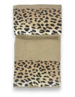 SET ASCIUGAMANI spugna 1+1 VISO e ospite Leopardato