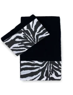 SET ASCIUGAMANI spugna 1+1 VISO e ospite ZEBRATO bianco NERO