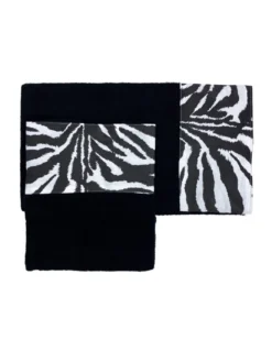 SET ASCIUGAMANI spugna 1+1 VISO e ospite ZEBRATO bianco NERO