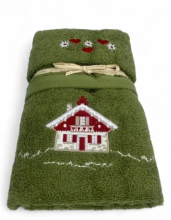 Set Asciugamani Tirolese Casetta Verde - Tirolo - Spugna 100% Cotone - Ricamo Chalet Montagna Made in Italy