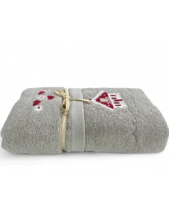 Set Asciugamani Tirolese Casetta Tortora - Tirolo - Spugna 100% Cotone - Ricamo Chalet Montagna Made in Italy