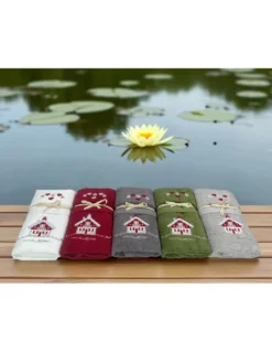 Set Asciugamani Tirolese Casetta Panna - Tirolo - Spugna 100% Cotone - Ricamo Chalet Montagna Made in Italy