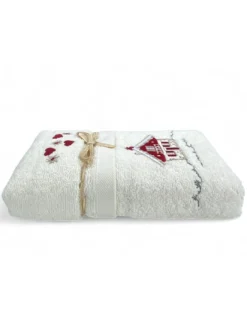 Set Asciugamani Tirolese Casetta Panna - Tirolo - Spugna 100% Cotone - Ricamo Chalet Montagna Made in Italy